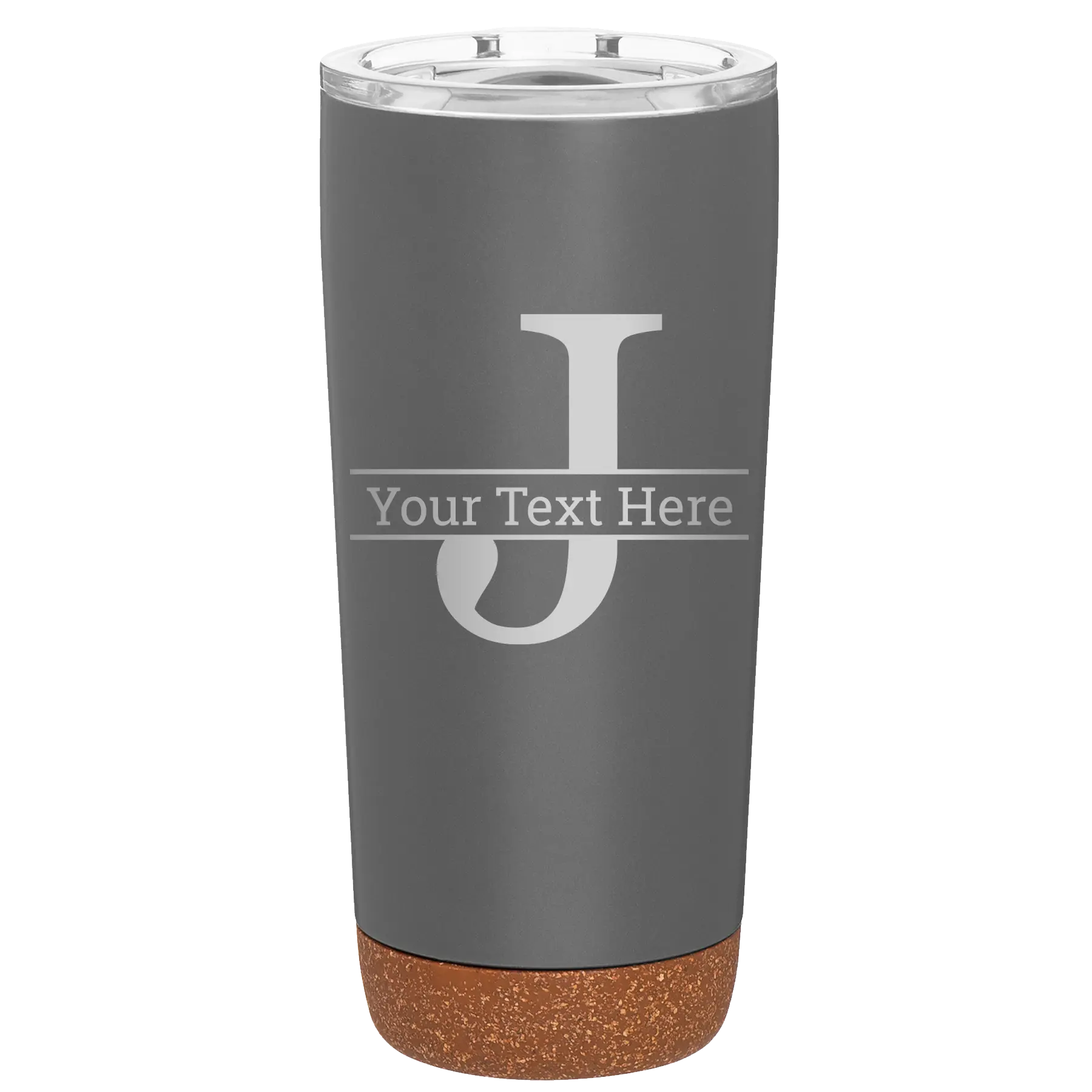 Personalized storm gray 20 oz vacuum insulated tumbler with 'Monogram letter J' design