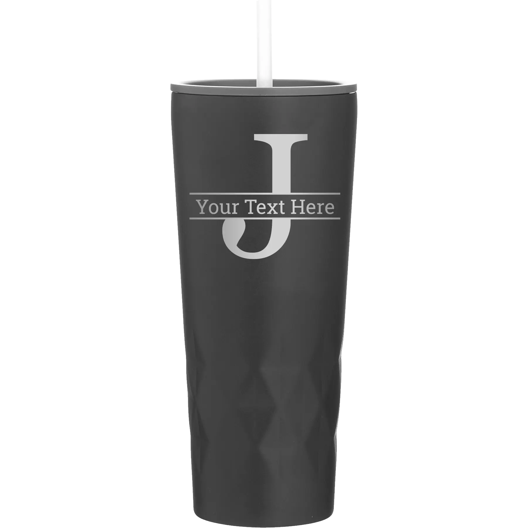 Personalized black 20 oz vacuum insulated tumbler with 'Monogram letter J' design