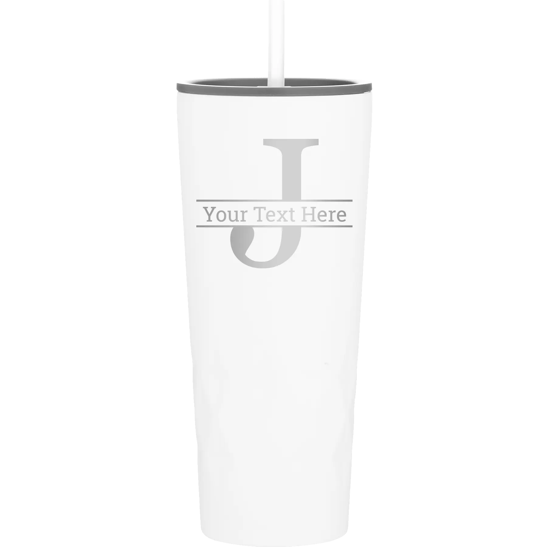 Personalized white 20 oz vacuum insulated tumbler with 'Monogram letter J' design