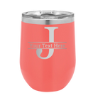 Personalized coral 12 oz vacuum insulated wine cup with 'Monogram letter J' design