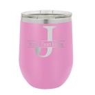 Personalized light purple 12 oz vacuum insulated wine cup with 'Monogram letter J' design