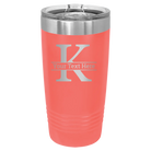 Personalized coral 20 oz vacuum insulated tumbler with 'Monogram letter K' design