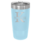 Personalized light blue 20 oz vacuum insulated tumbler with 'Monogram letter K' design