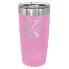 Personalized light purple 20 oz vacuum insulated tumbler with 'Monogram letter K' design