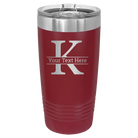 Personalized maroon 20 oz vacuum insulated tumbler with 'Monogram letter K' design