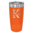 Personalized orange 20 oz vacuum insulated tumbler with 'Monogram letter K' design