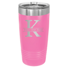 Personalized pink 20 oz vacuum insulated tumbler with 'Monogram letter K' design