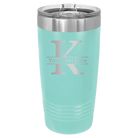 Personalized teal 20 oz vacuum insulated tumbler with 'Monogram letter K' design