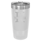 Personalized white 20 oz vacuum insulated tumbler with 'Monogram letter K' design