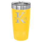 Personalized yellow 20 oz vacuum insulated tumbler with 'Monogram letter K' design