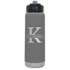 Personalized dark gray 20 oz vacuum insulated water bottle with 'Monogram letter K' design