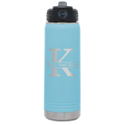 Personalized light blue 20 oz vacuum insulated water bottle with 'Monogram letter K' design