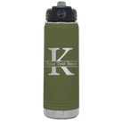 Personalized olive green 20 oz vacuum insulated water bottle with 'Monogram letter K' design