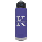 Personalized purple 20 oz vacuum insulated water bottle with 'Monogram letter K' design