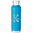 Personalized aqua 24 oz vacuum insulated water bottle with 'Monogram letter K' design