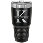 Personalized black 30 oz vacuum insulated tumbler with 'Monogram letter K' design