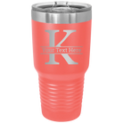 Personalized coral 30 oz vacuum insulated tumbler with 'Monogram letter K' design