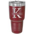 Personalized maroon 30 oz vacuum insulated tumbler with 'Monogram letter K' design
