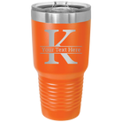 Personalized orange 30 oz vacuum insulated tumbler with 'Monogram letter K' design