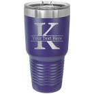Personalized purple 30 oz vacuum insulated tumbler with 'Monogram letter K' design