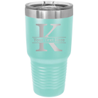 Personalized teal 30 oz vacuum insulated tumbler with 'Monogram letter K' design