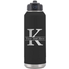 Personalized black 32 oz vacuum insulated water bottle with 'Monogram letter K' design