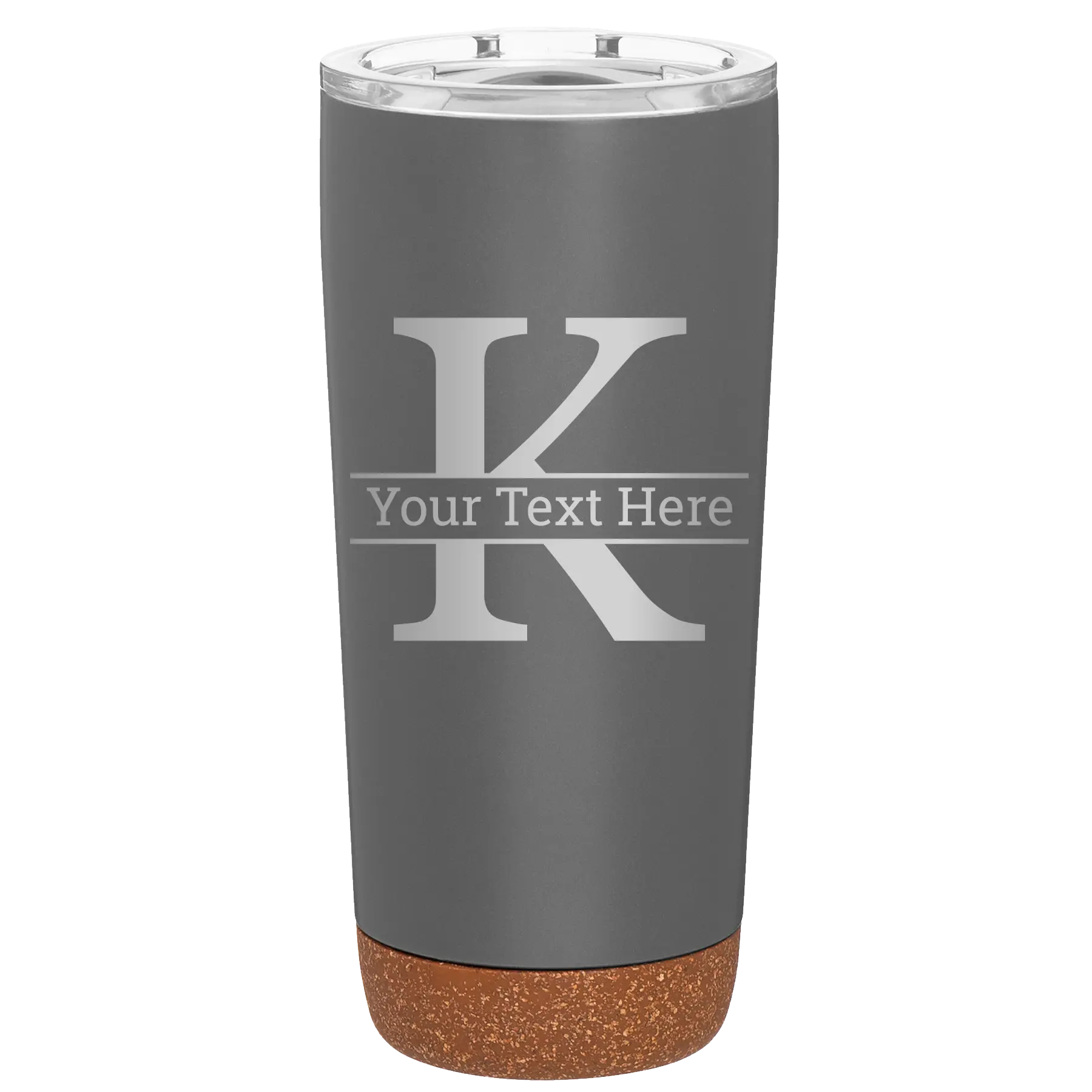 Personalized storm gray 20 oz vacuum insulated tumbler with 'Monogram letter K' design