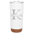 Personalized white 20 oz vacuum insulated tumbler with 'Monogram letter K' design