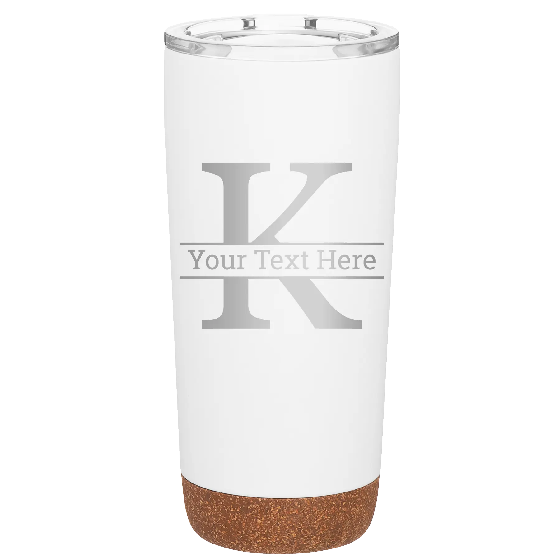 Personalized white 20 oz vacuum insulated tumbler with 'Monogram letter K' design