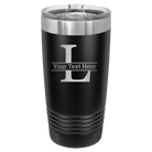 Personalized black 20 oz vacuum insulated tumbler with 'Monogram letter L' design
