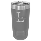 Personalized dark gray 20 oz vacuum insulated tumbler with 'Monogram letter L' design