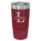 Personalized maroon 20 oz vacuum insulated tumbler with 'Monogram letter L' design