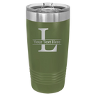 Personalized olive green 20 oz vacuum insulated tumbler with 'Monogram letter L' design