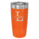 Personalized orange 20 oz vacuum insulated tumbler with 'Monogram letter L' design
