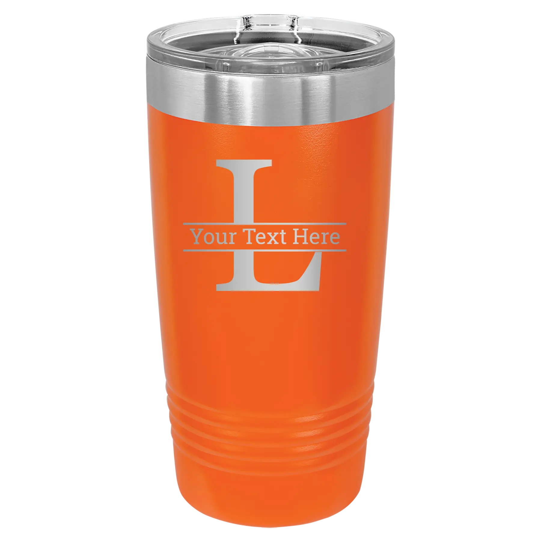 Personalized orange 20 oz vacuum insulated tumbler with 'Monogram letter L' design