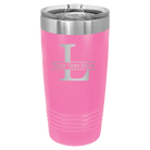 Personalized pink 20 oz vacuum insulated tumbler with 'Monogram letter L' design