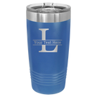 Personalized royal blue 20 oz vacuum insulated tumbler with 'Monogram letter L' design