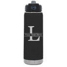 Personalized black 20 oz vacuum insulated water bottle with 'Monogram letter L' design