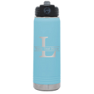 Personalized light blue 20 oz vacuum insulated water bottle with 'Monogram letter L' design