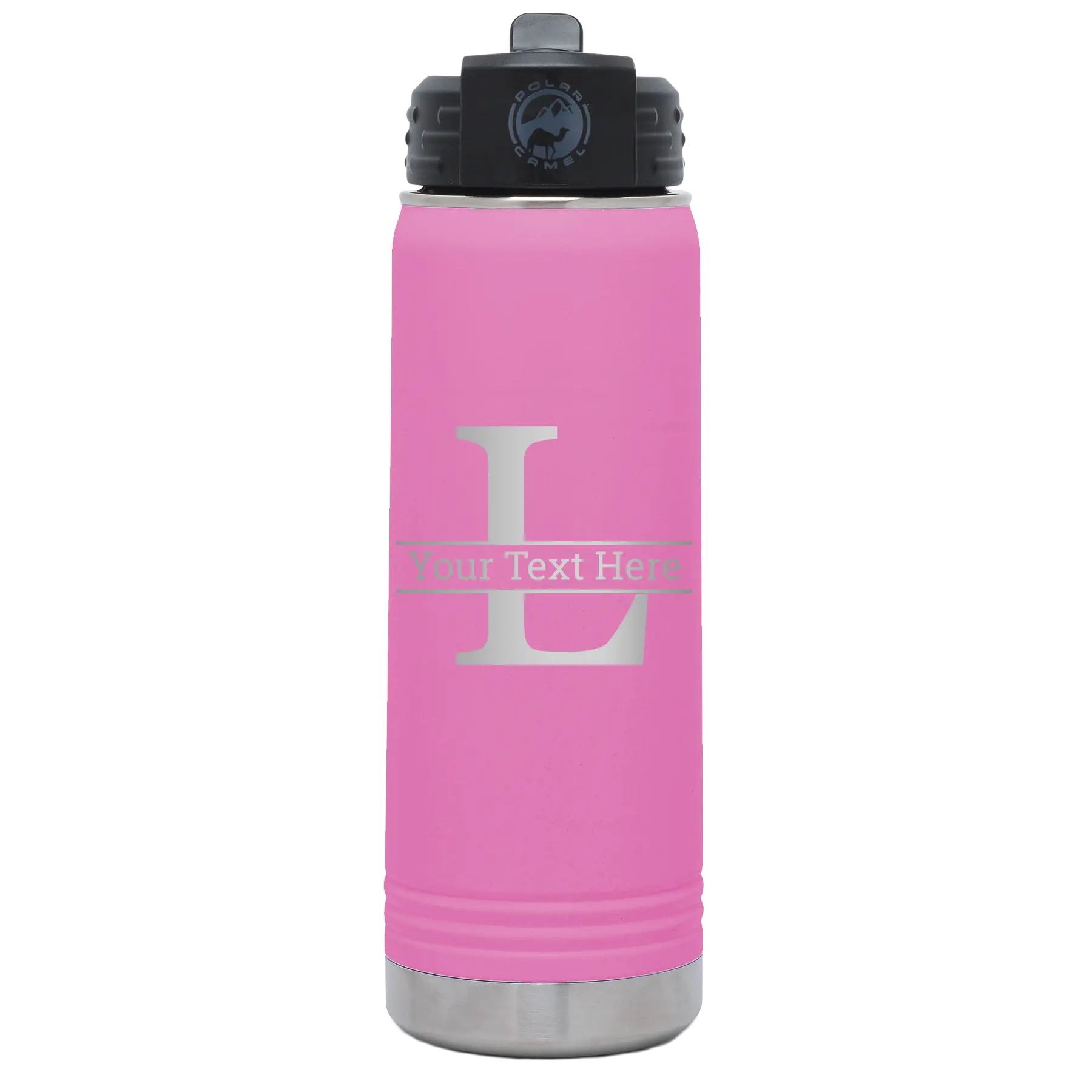 Personalized light purple 20 oz vacuum insulated water bottle with 'Monogram letter L' design
