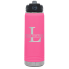 Personalized pink 20 oz vacuum insulated water bottle with 'Monogram letter L' design