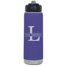 Personalized purple 20 oz vacuum insulated water bottle with 'Monogram letter L' design