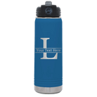 Personalized royal blue 20 oz vacuum insulated water bottle with 'Monogram letter L' design