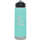 Personalized teal 20 oz vacuum insulated water bottle with 'Monogram letter L' design