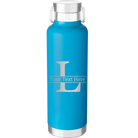 Personalized aqua 24 oz vacuum insulated water bottle with 'Monogram letter L' design
