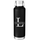 Personalized black 24 oz vacuum insulated water bottle with 'Monogram letter L' design