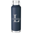 Personalized navy 24 oz vacuum insulated water bottle with 'Monogram letter L' design