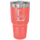 Personalized coral 30 oz vacuum insulated tumbler with 'Monogram letter L' design