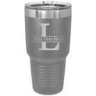 Personalized dark gray 30 oz vacuum insulated tumbler with 'Monogram letter L' design