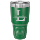 Personalized green 30 oz vacuum insulated tumbler with 'Monogram letter L' design